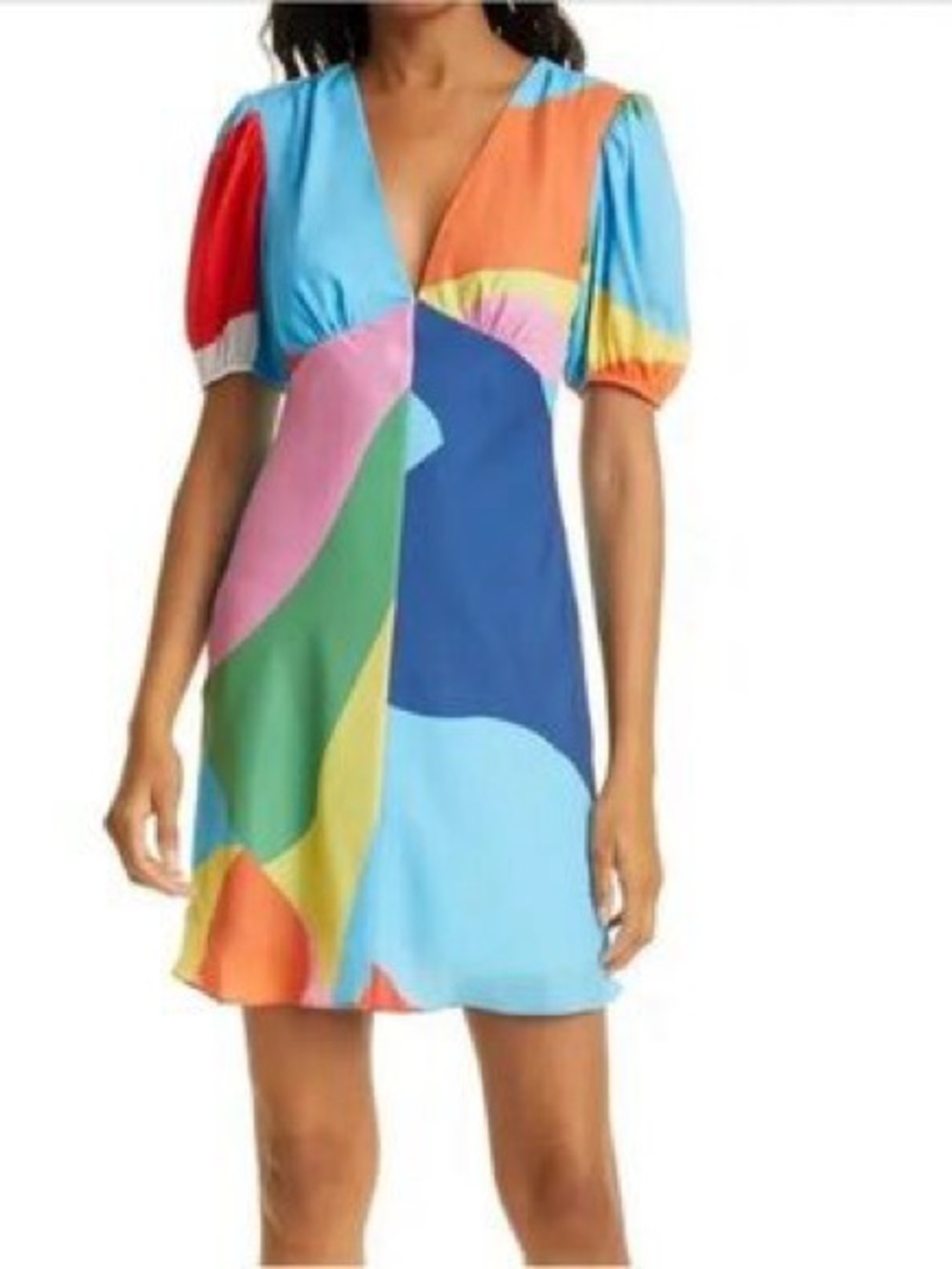 STAUD Mila Mini dress in Capri Coastal Marble/Wave print V-Neck size 6